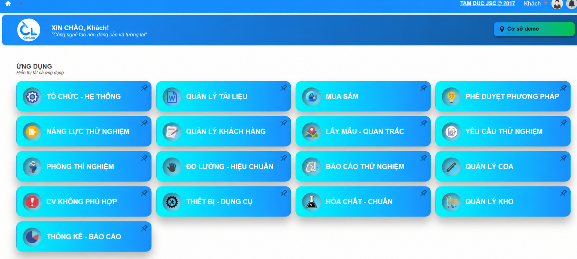Giao diện phần mềm quản lý phòng thí nghiệm CENLAB